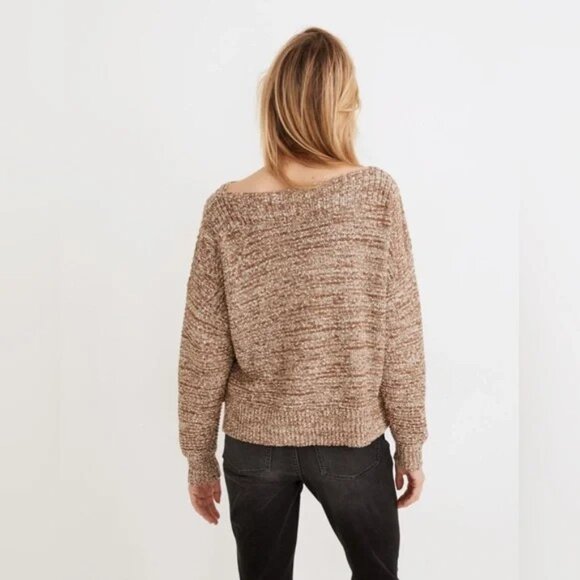 MADEWELL Chunky Marled Caramel/Cream Boatneck Side Button Sweater - Picture 12 of 16